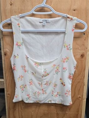 AFRM Size S Off-White Floral Print Square Neck Cropped Tank Top